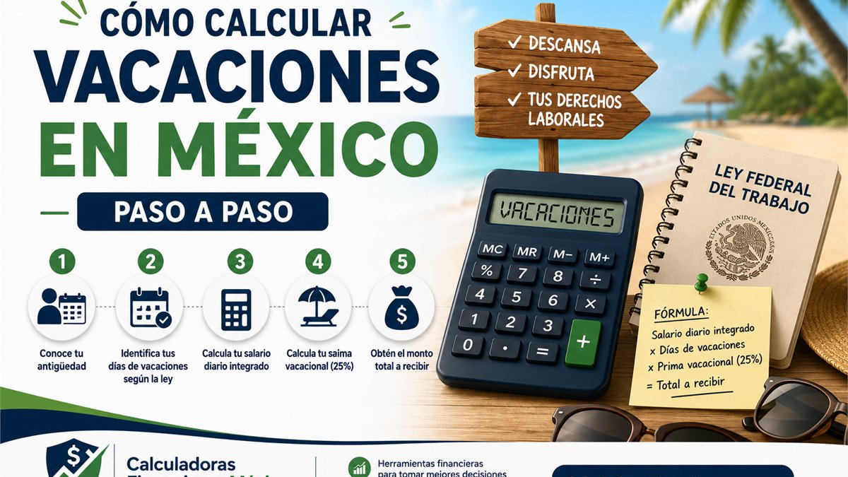 Ilustraci&oacute;n de c&aacute;lculo de vacaciones laborales en M&eacute;xico